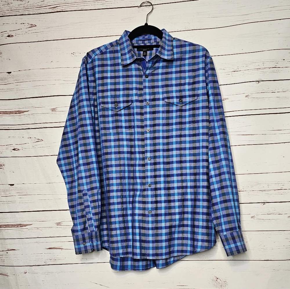 Banana Republic Slim Fit Blue Plaid Button Down Shirt